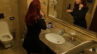 An important meeting had to be postponed. Teens having fun in the bathroom