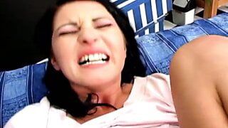 Beautiful and horny whore gets her shaved pussy cum inside