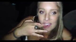 blond slut public cum in mouth