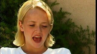 Eager young blonde sucks and fucks a dude in a suit