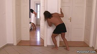 Finding old dad and teen gf having cheating sex