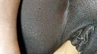 Horny ebony mature sugarmumy masturbating, squirting with dildo vibrator