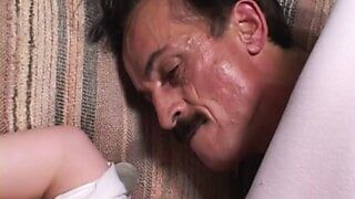 Old lusty man saw  cutie pie sucking  hard cock and decided to join