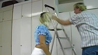 Super good looking German blonde gets her mouth covered with warm cum