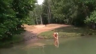 Hot German Blonde Blowjob on the Water Outside