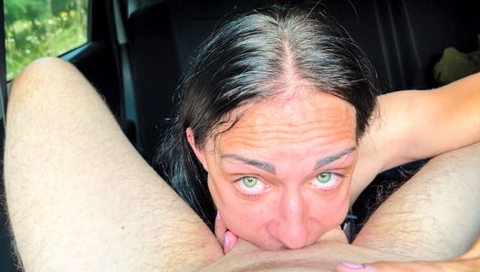 Skinny Girl in Car love Throatpie